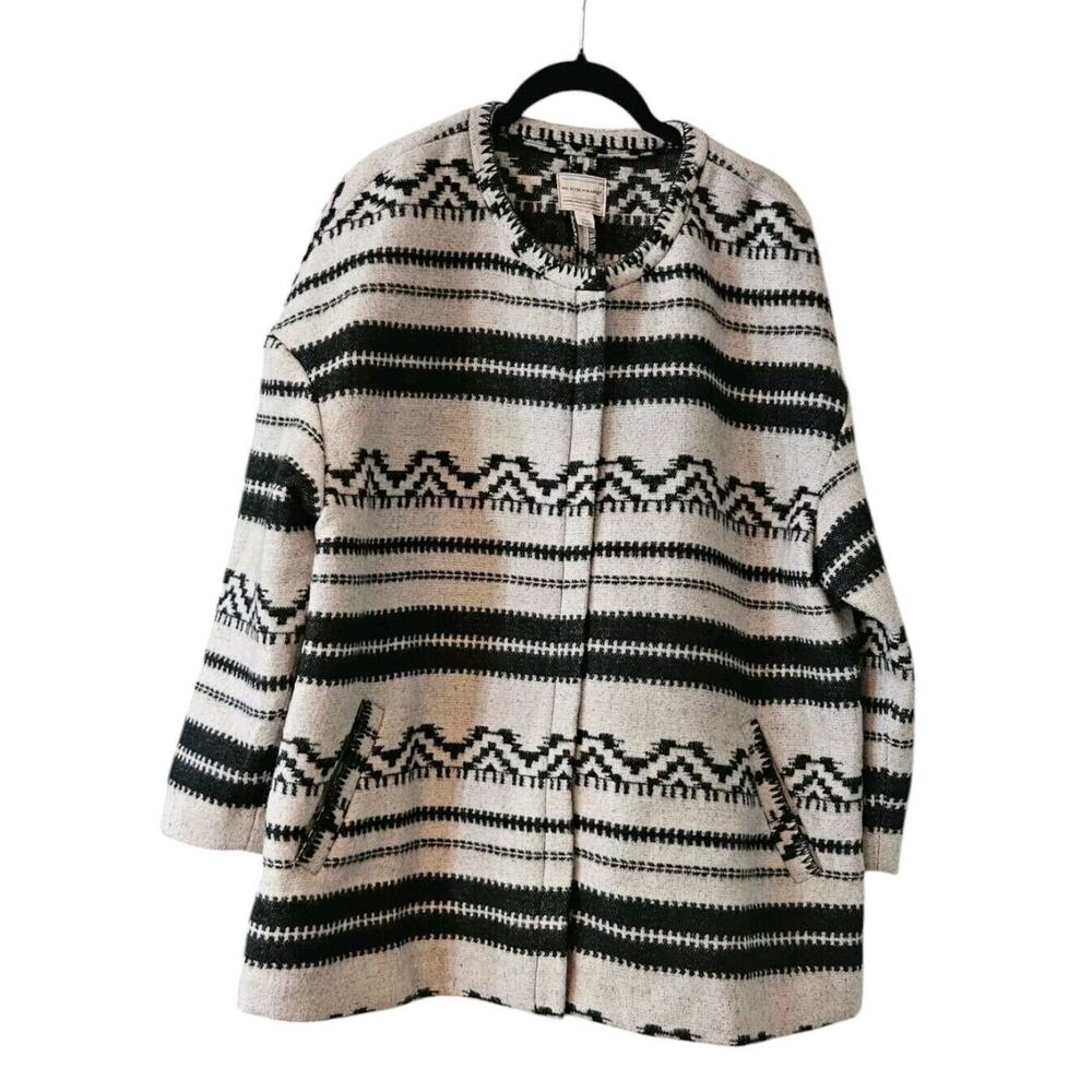 Melrose and Market Womens M Full Zip Jacket Black White Southwestern Aztec
